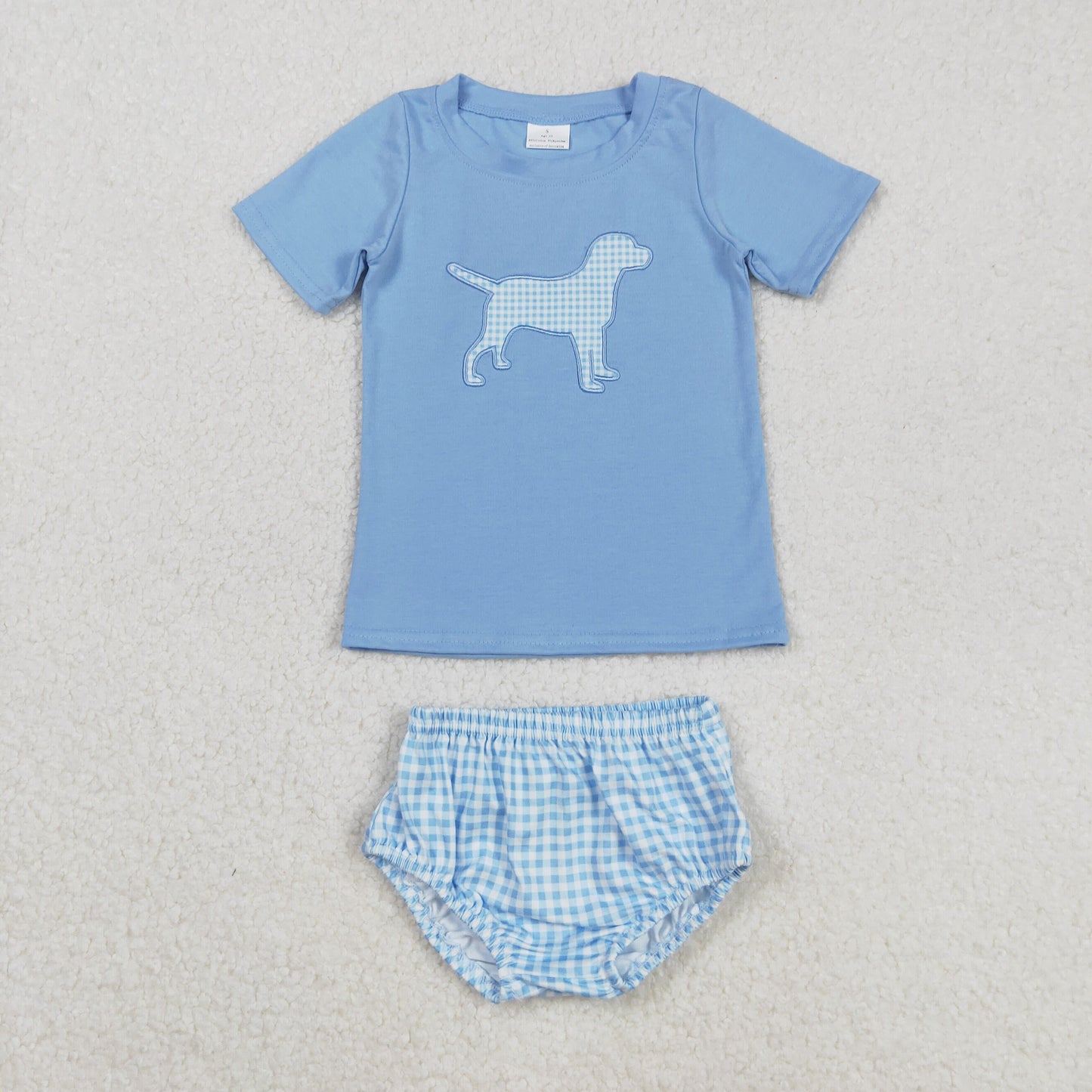 embroidery cute dog pet blue short sleeve boys bummies set