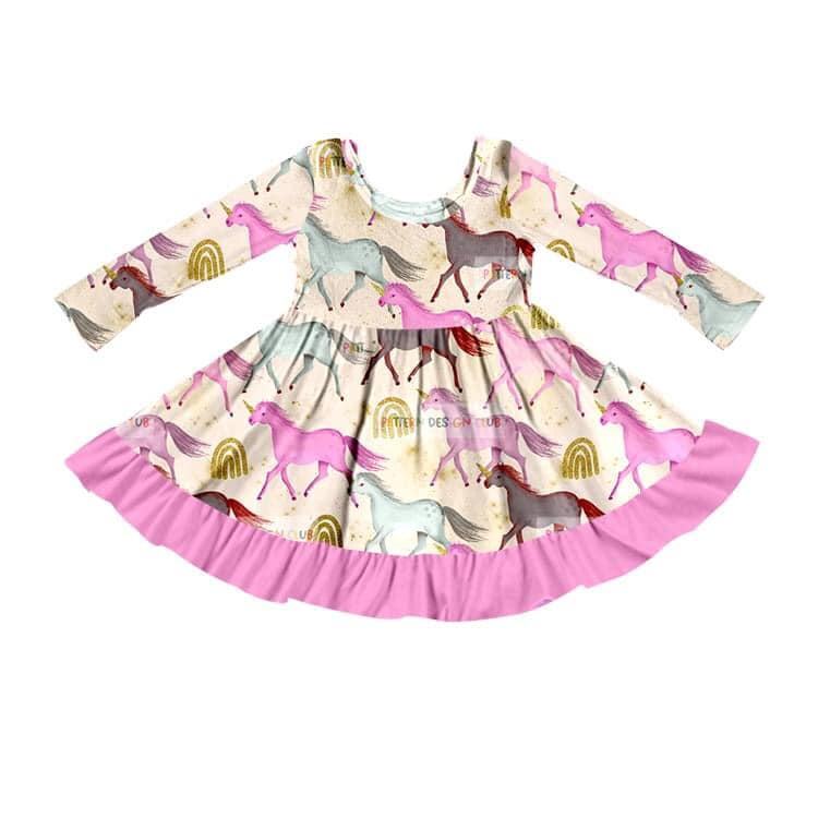 custom Horse pink long sleeve girls dress please order before 6th August