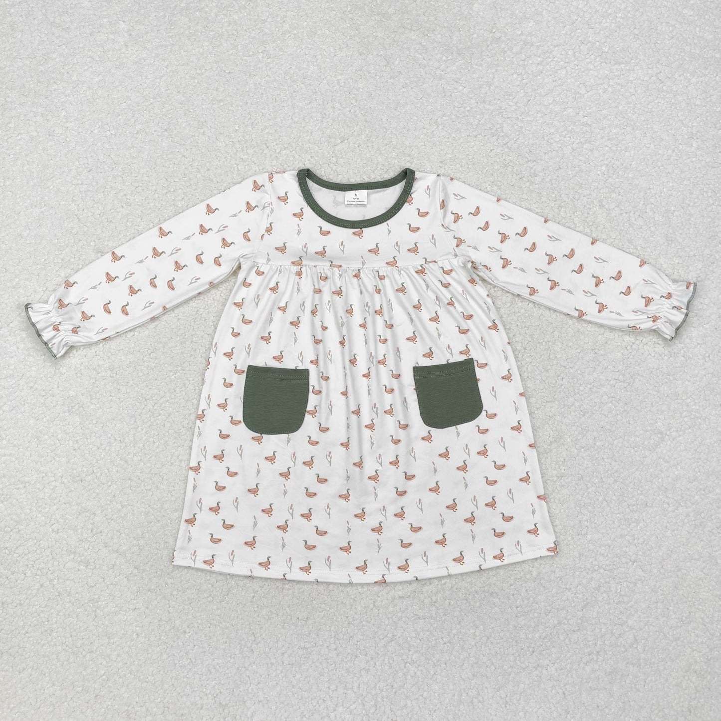 GLD0717 mallard green pockets long sleeve girls dress