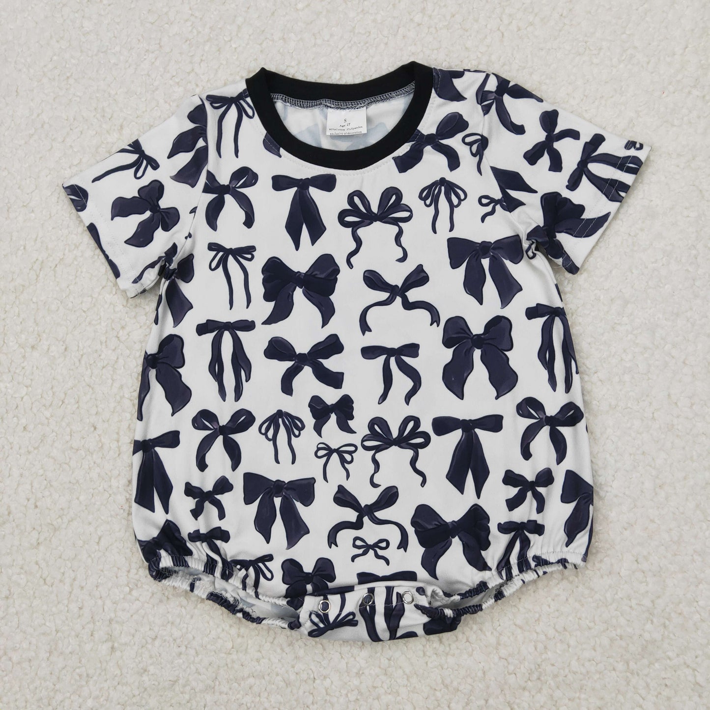 SR2820 black bows coquette bows short sleeve girls romper