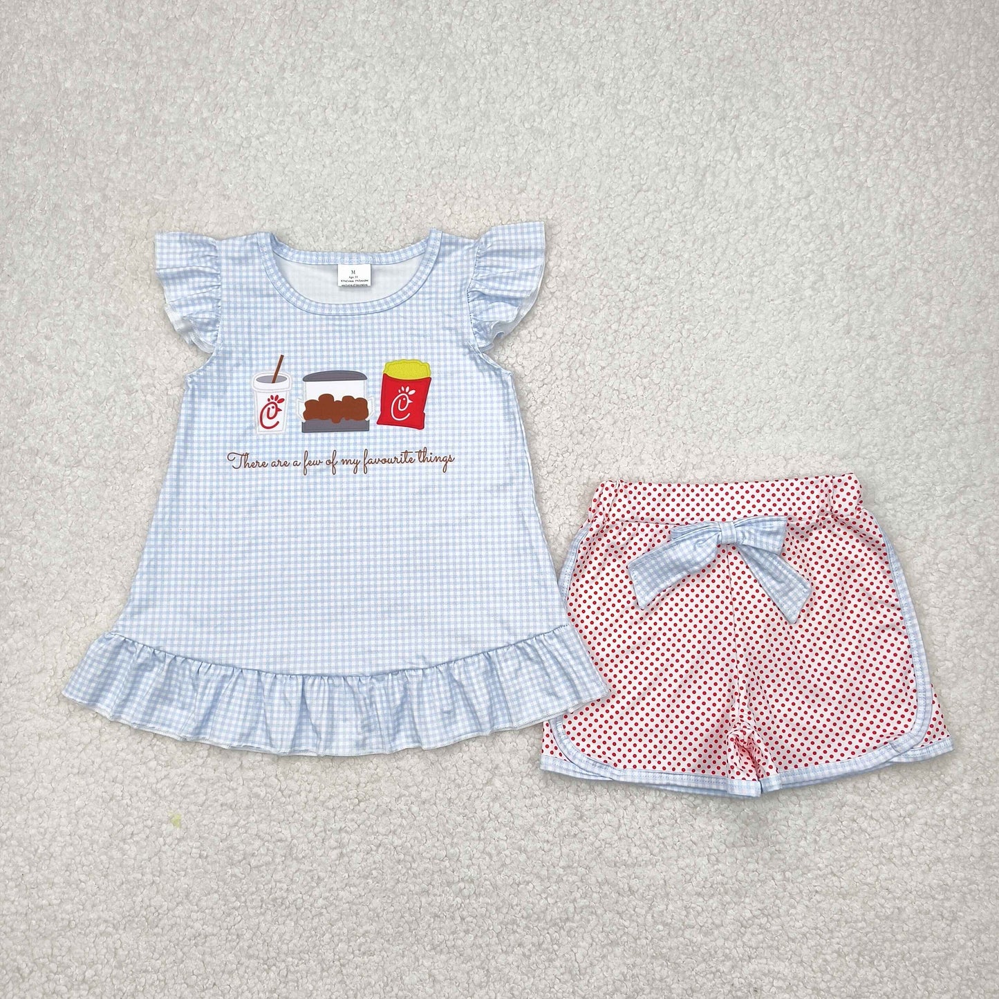 GSSO2274 emrbodiery there are a few of my favorite things flutetr sleeve dot shorts girls set