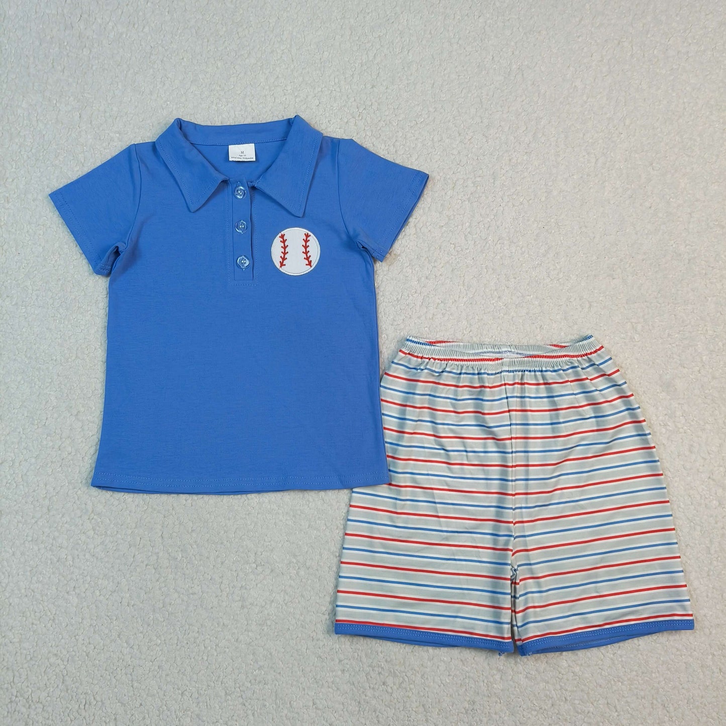 Embroidery BSSO1877 Baseball Blue Short Sleeve Shorts Boys Set