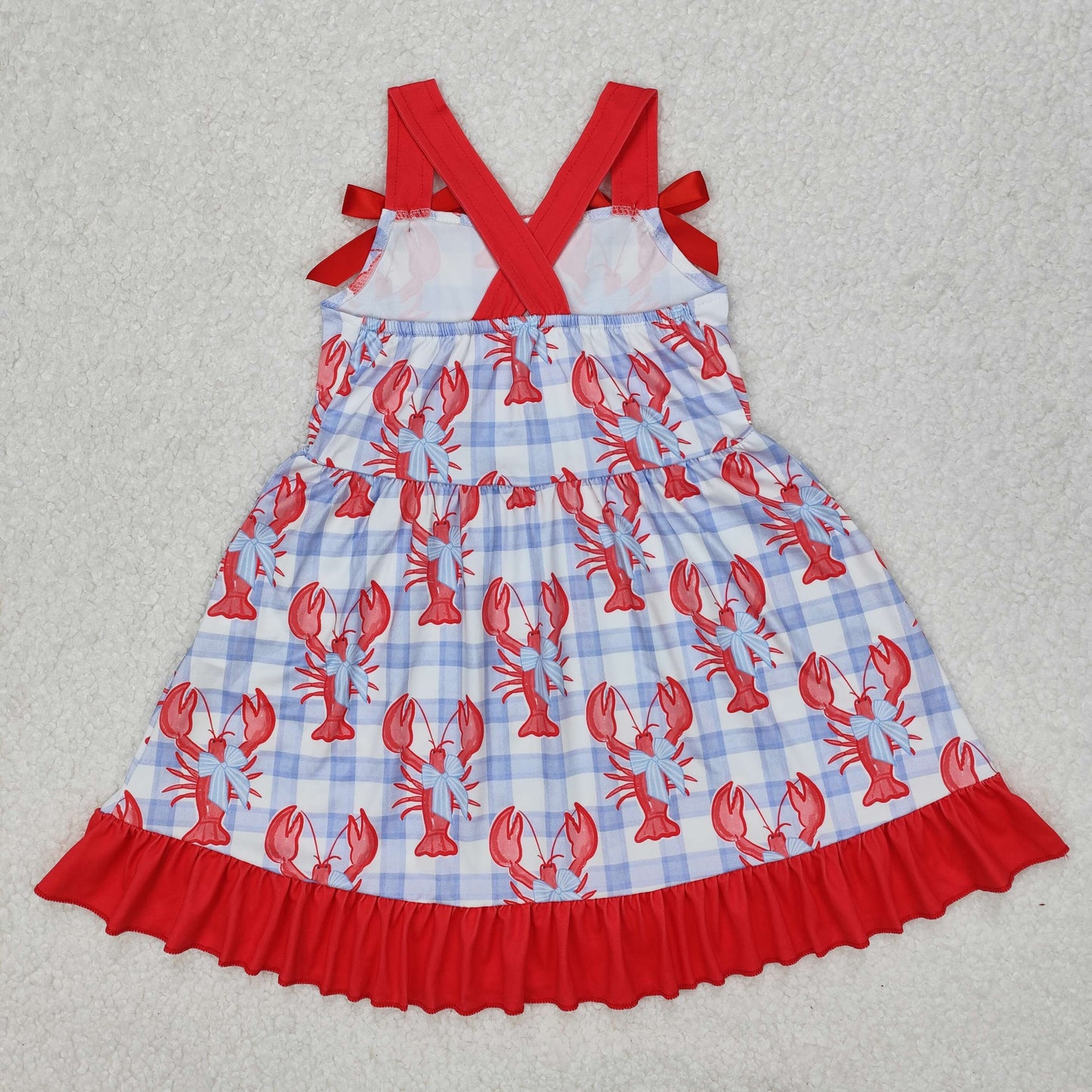GSD1968 red crayfish blue checkered bows camisole girls dress