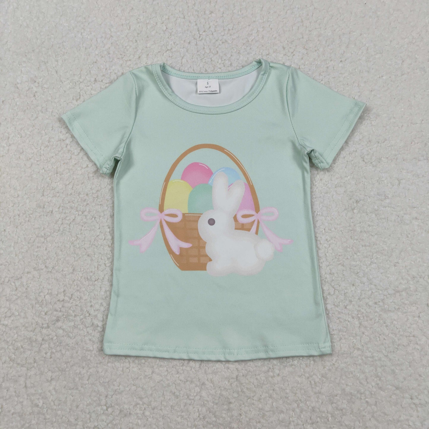 GT1396 Easter egg rabbit mint green short sleeve girls top