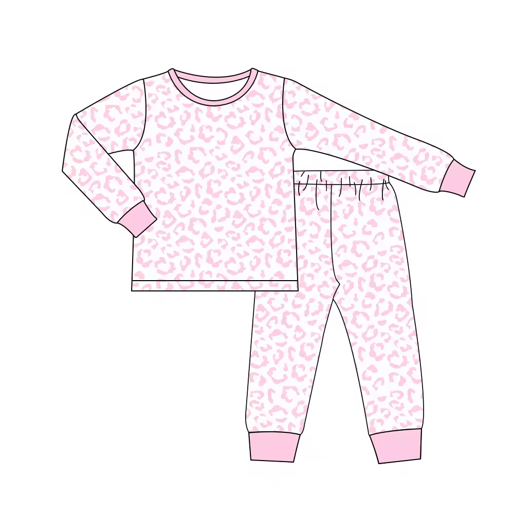 custom pink leopard long sleeve pants girls pajamas