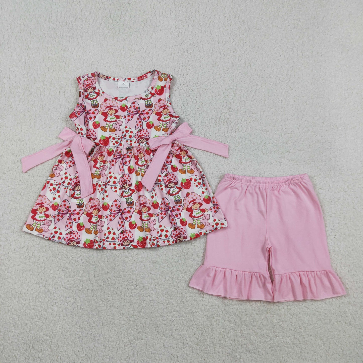 GSSO3104 Strawberry Girl Sleeveless Pink Shorts Girls Set