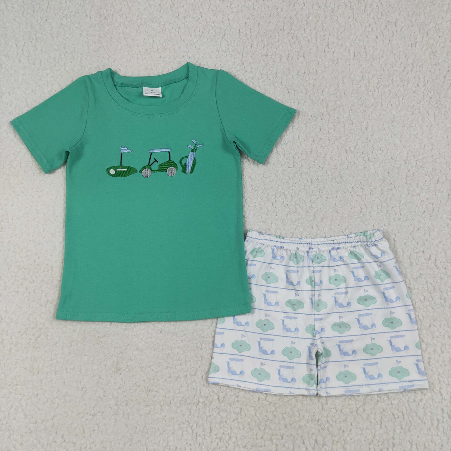 embroidery BSSO1540 cartoon golf green short sleeve shorts boys set