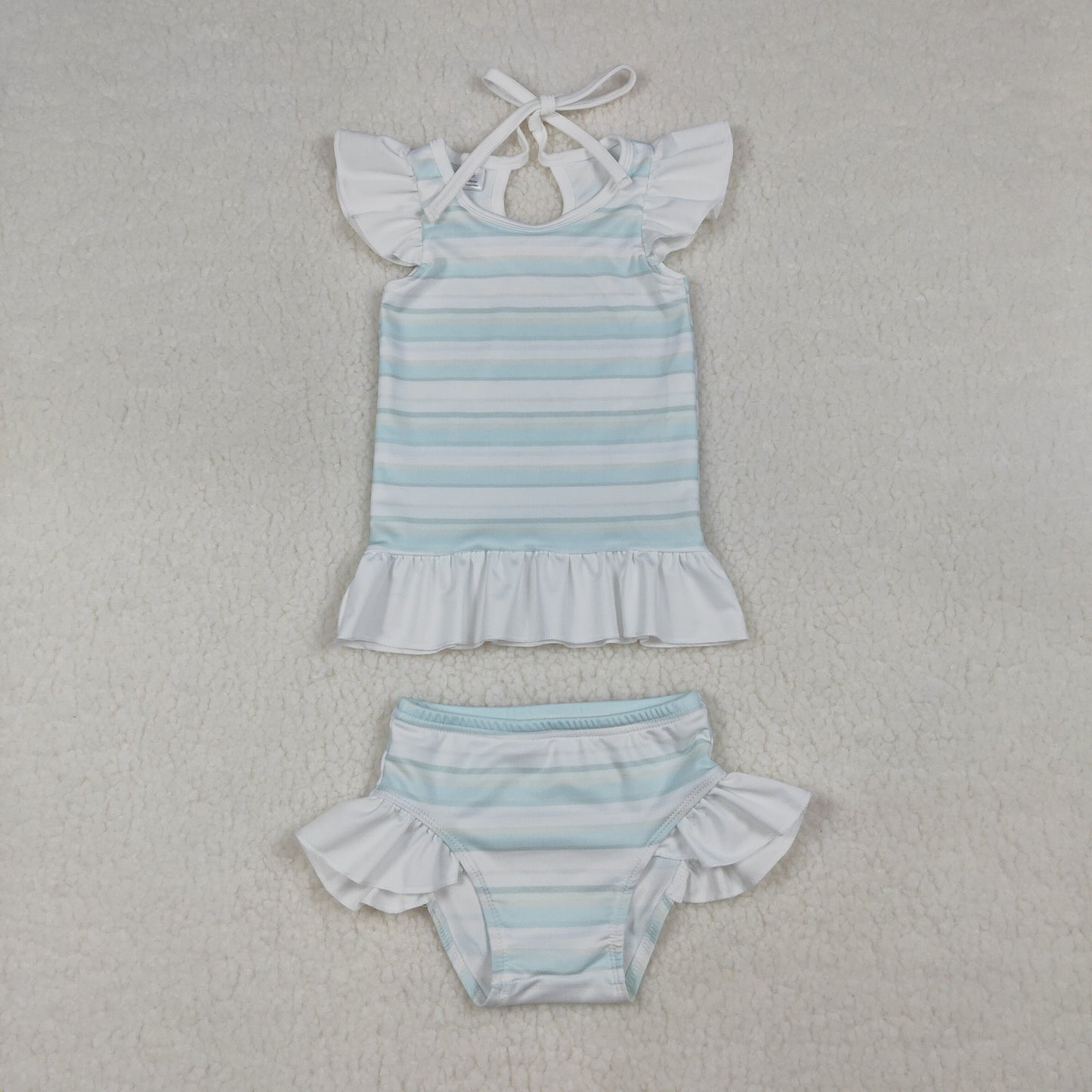 S0652 Blue Flutter Sleeve Girls Swimsuits