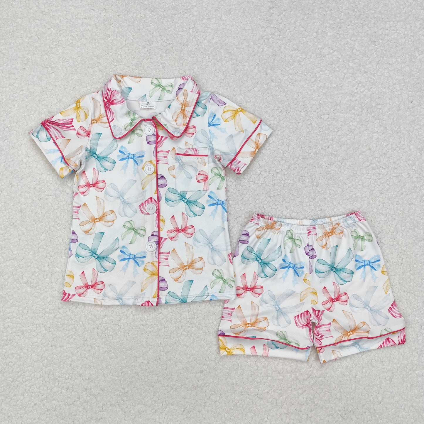 GSSO1478 colorful bows coquette bows short sleeve shorts girls pajamas