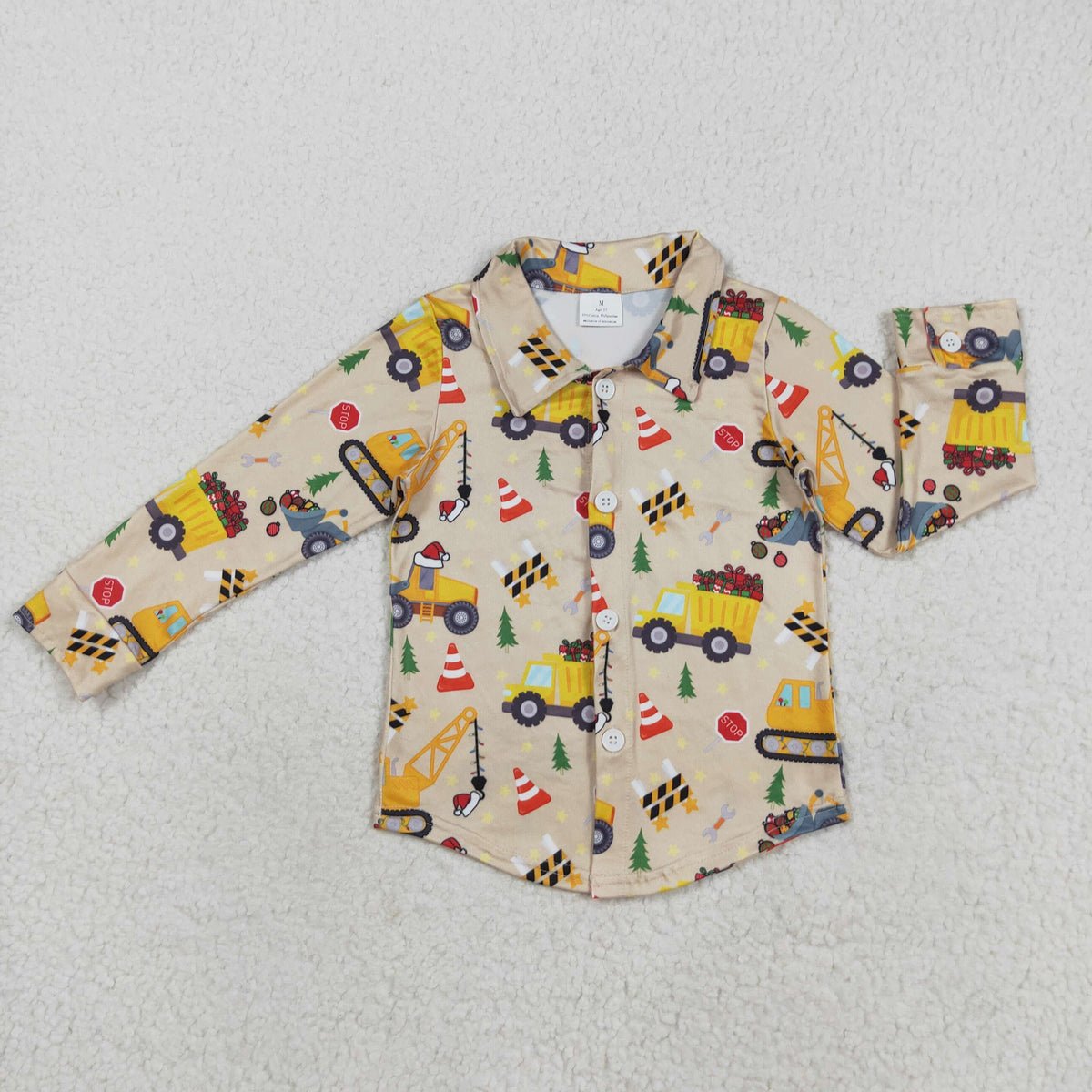 BT1254 Christmas contruction truck tree long sleeve boys top