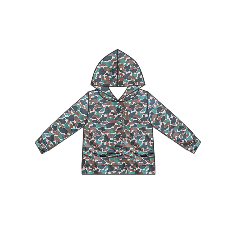custom style dark green camo long sleeve boys hoodie pullover