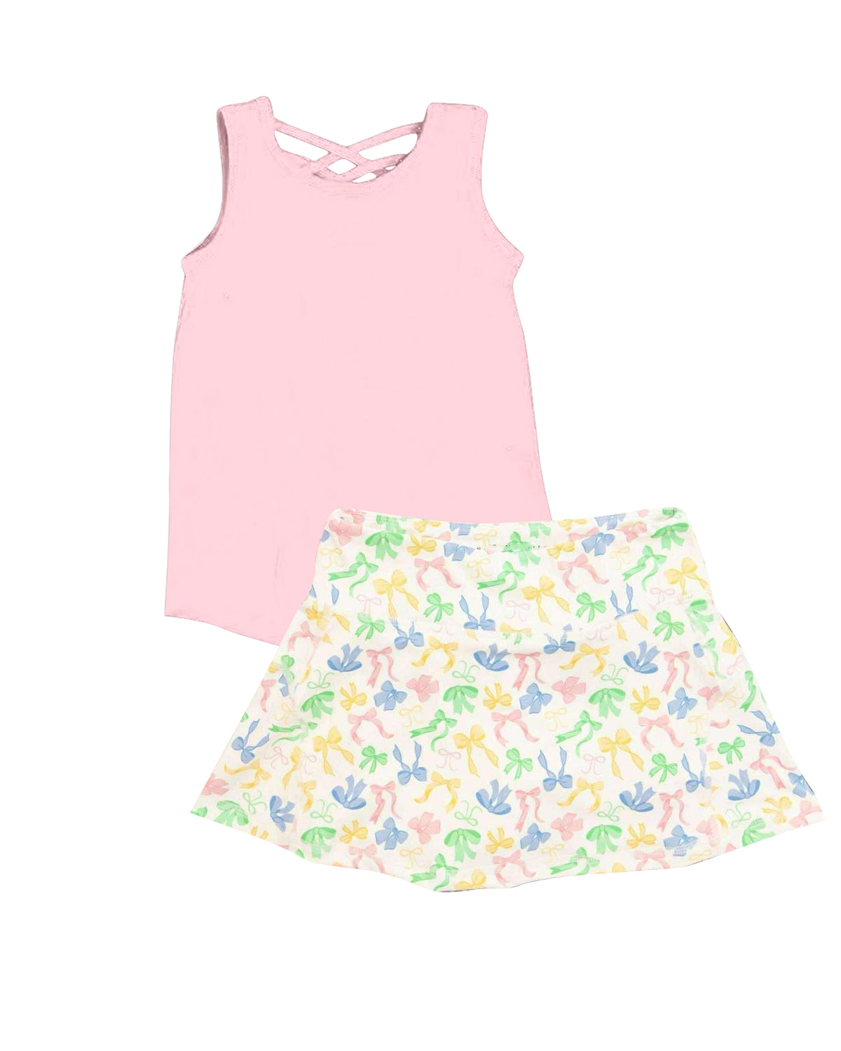preorder pink sleeveless colorful bows skorts girls set
