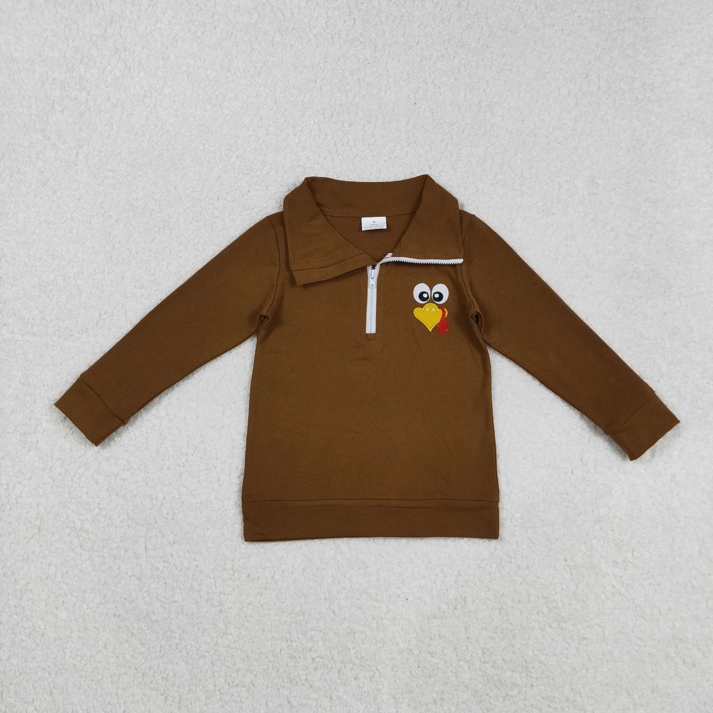 embroidery BT1265 Thanksgiving turkey brown long sleeve zipper boys top