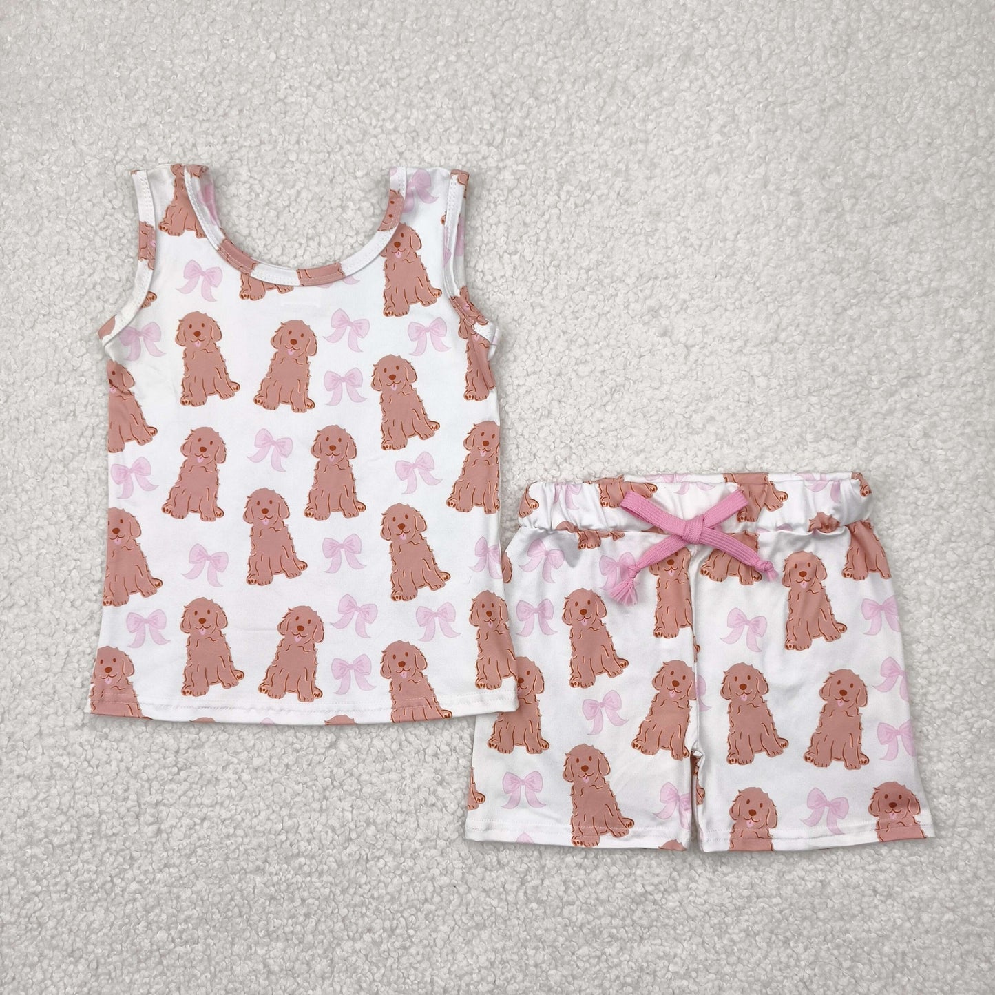 GSSO2475 cute pet dog bows pink sleeveless shorts girls set