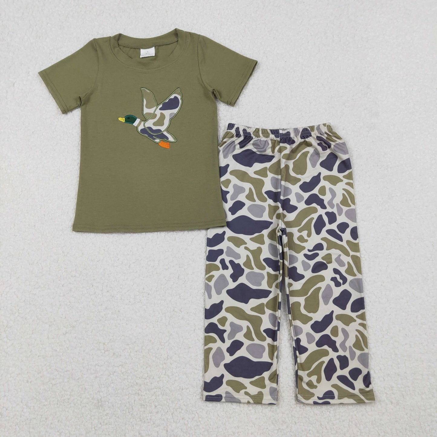 embroidery BSPO0583 hunting camo mallard deer green short sleeve pants boys set