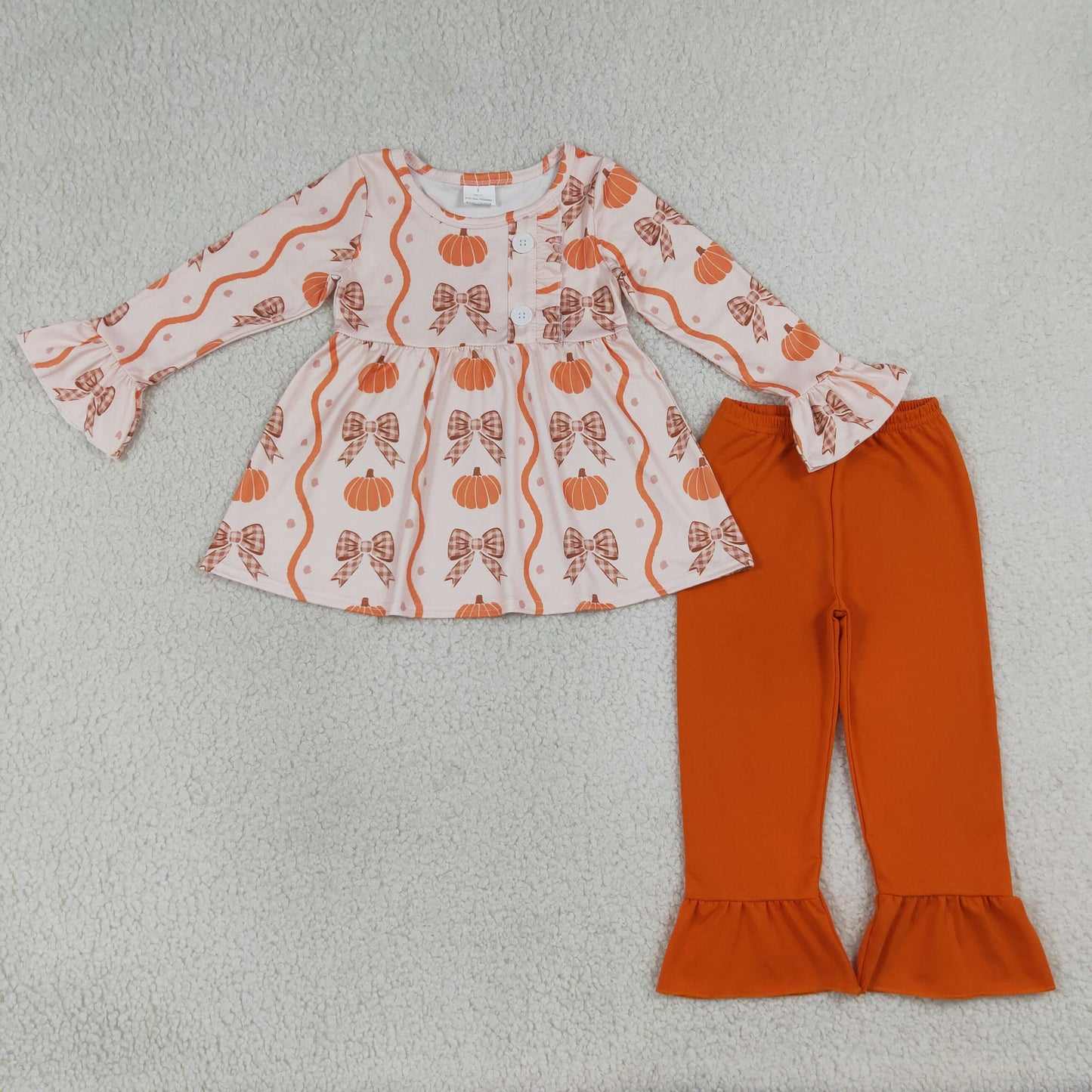 GLP3396 Pumpkin Bows Long Sleeve Orange Pants Girls Set