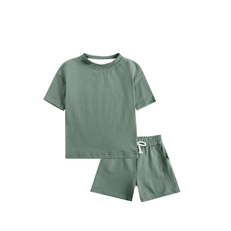 custom grey green short sleeve shorts boys set