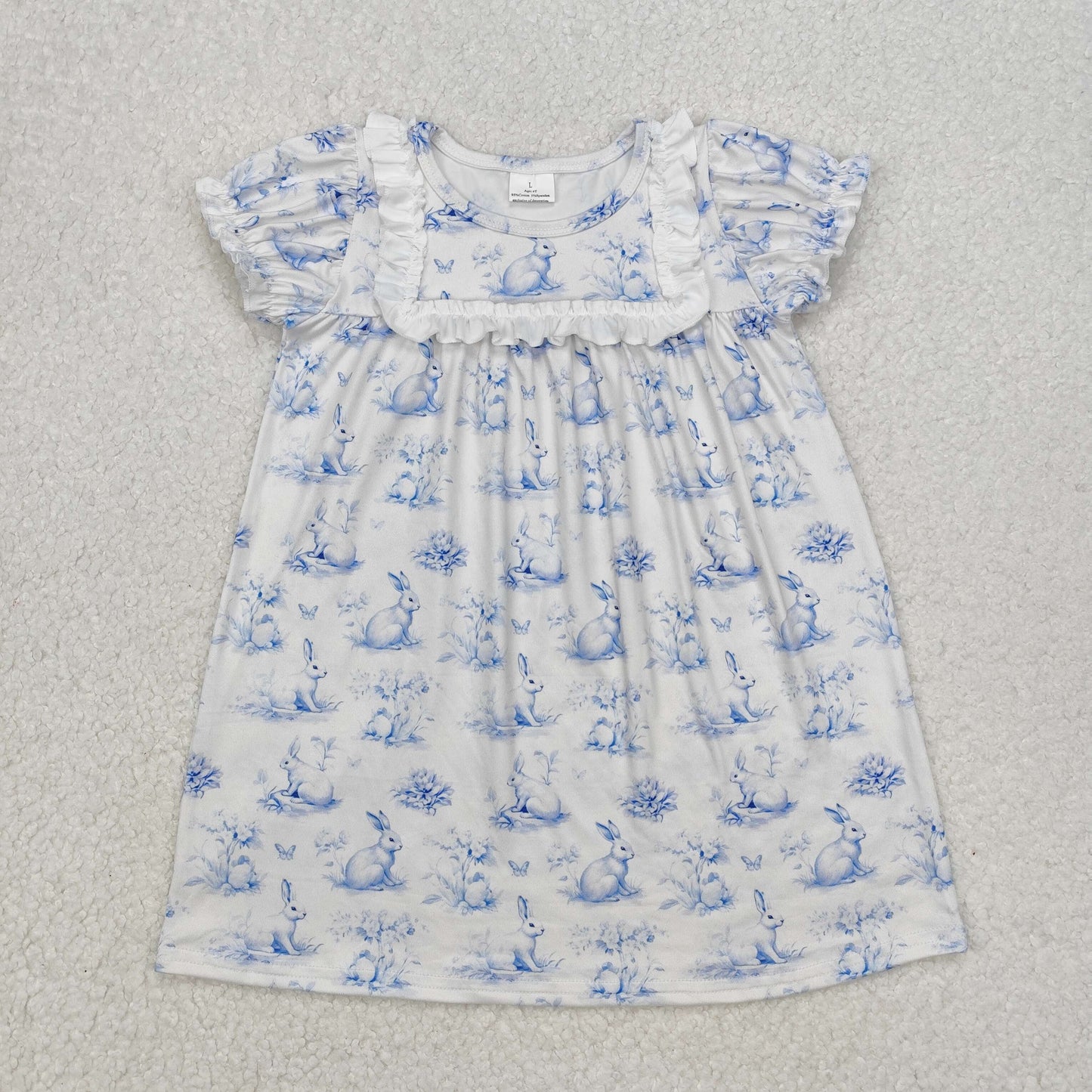 GSD1531 Easter bunny rabbit blue short sleeve girls dress