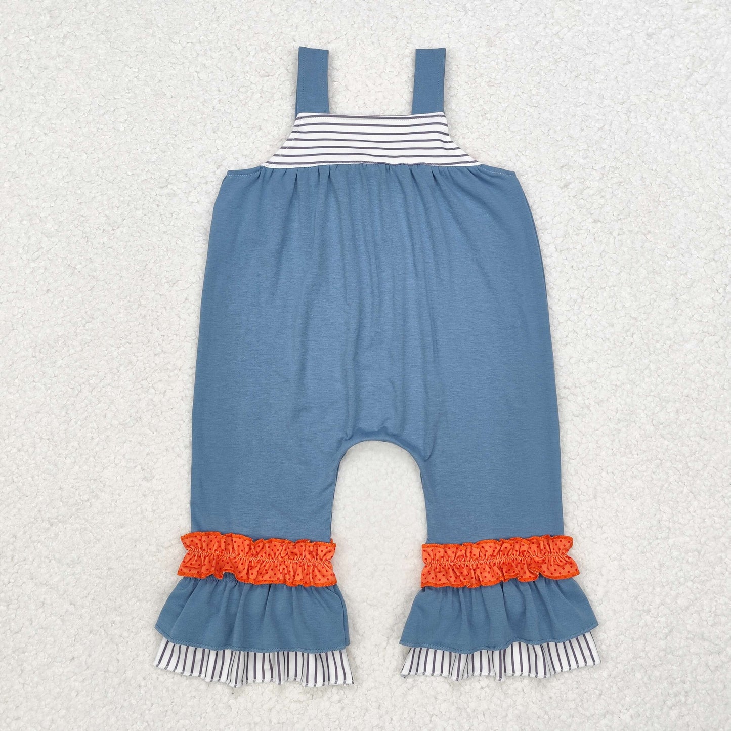 embroidery SR1952 Thanksgiving turkey blue sleeveless girls romper