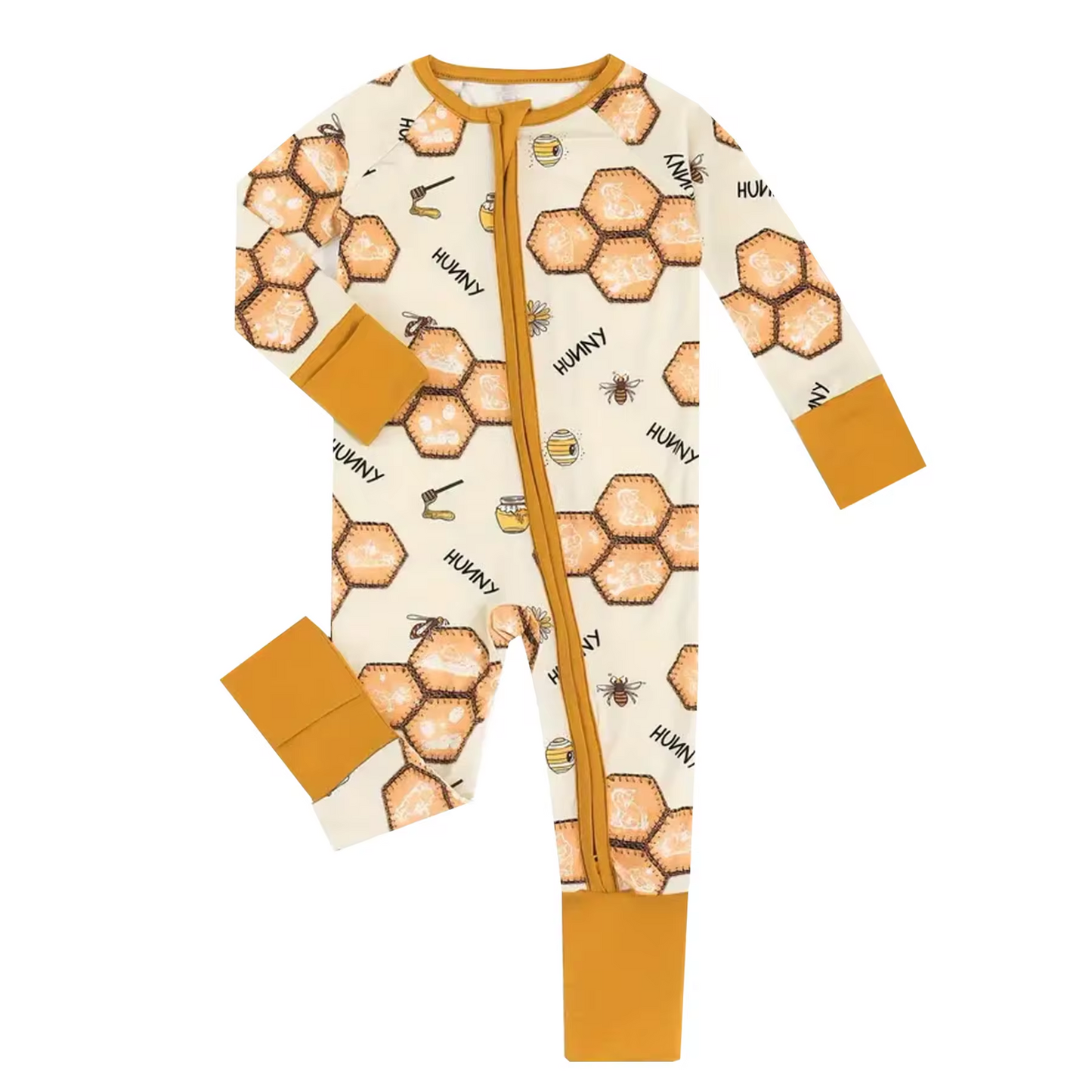 custom hunny bee orange long sleeve boys zipper romper