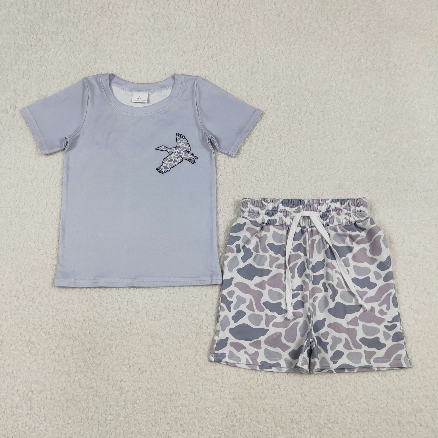 BSSO1787 Hunting Mallard Duck Short Sleeve Camo Shorts Boys Set