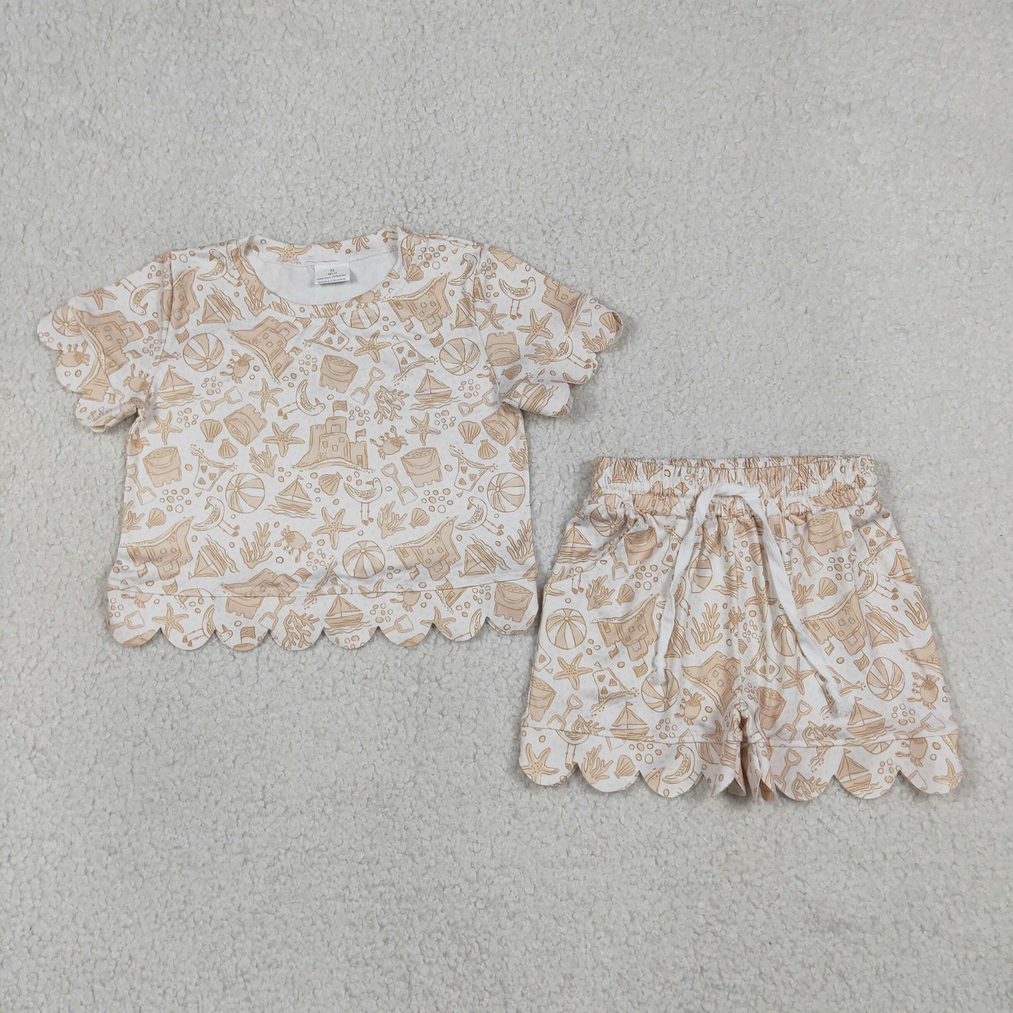 GSSO3728 Scallop Beach Short Sleeve Shorts Girls Set