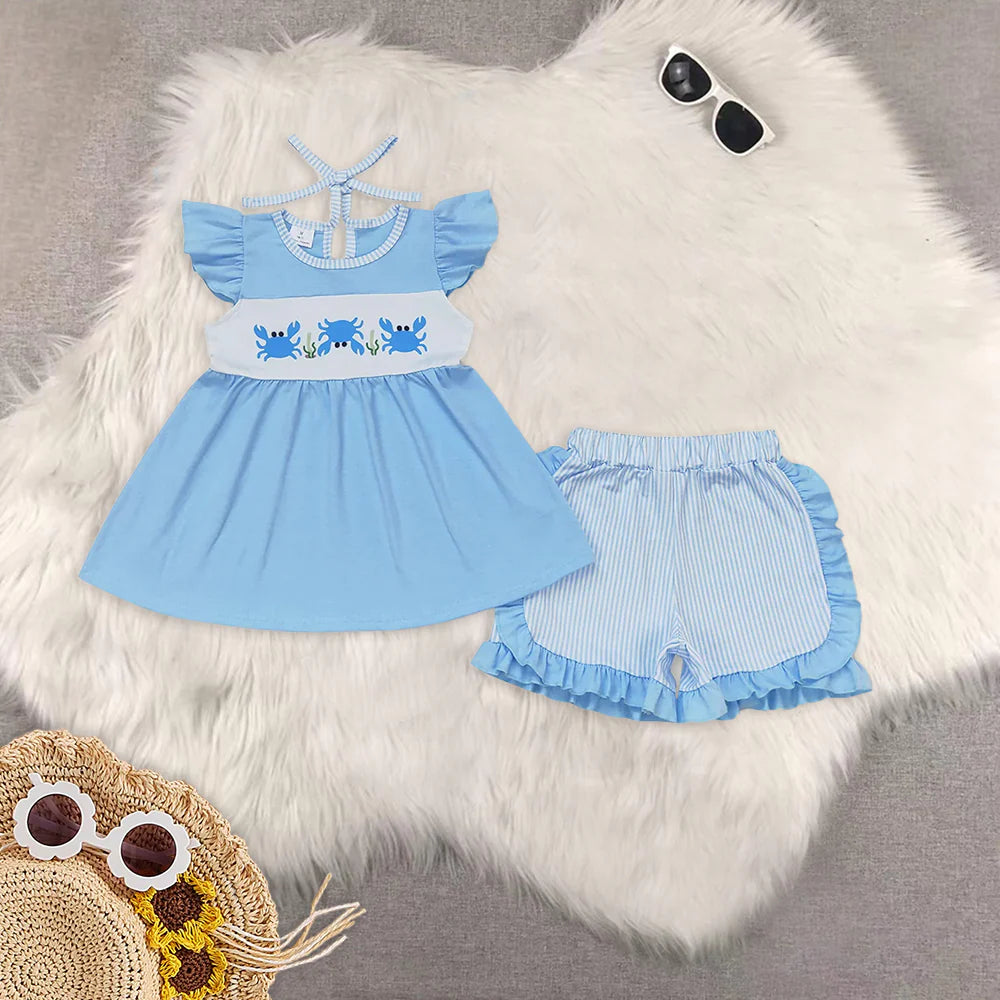 cute crab blue boys/girls set Sibling Clothes RTS