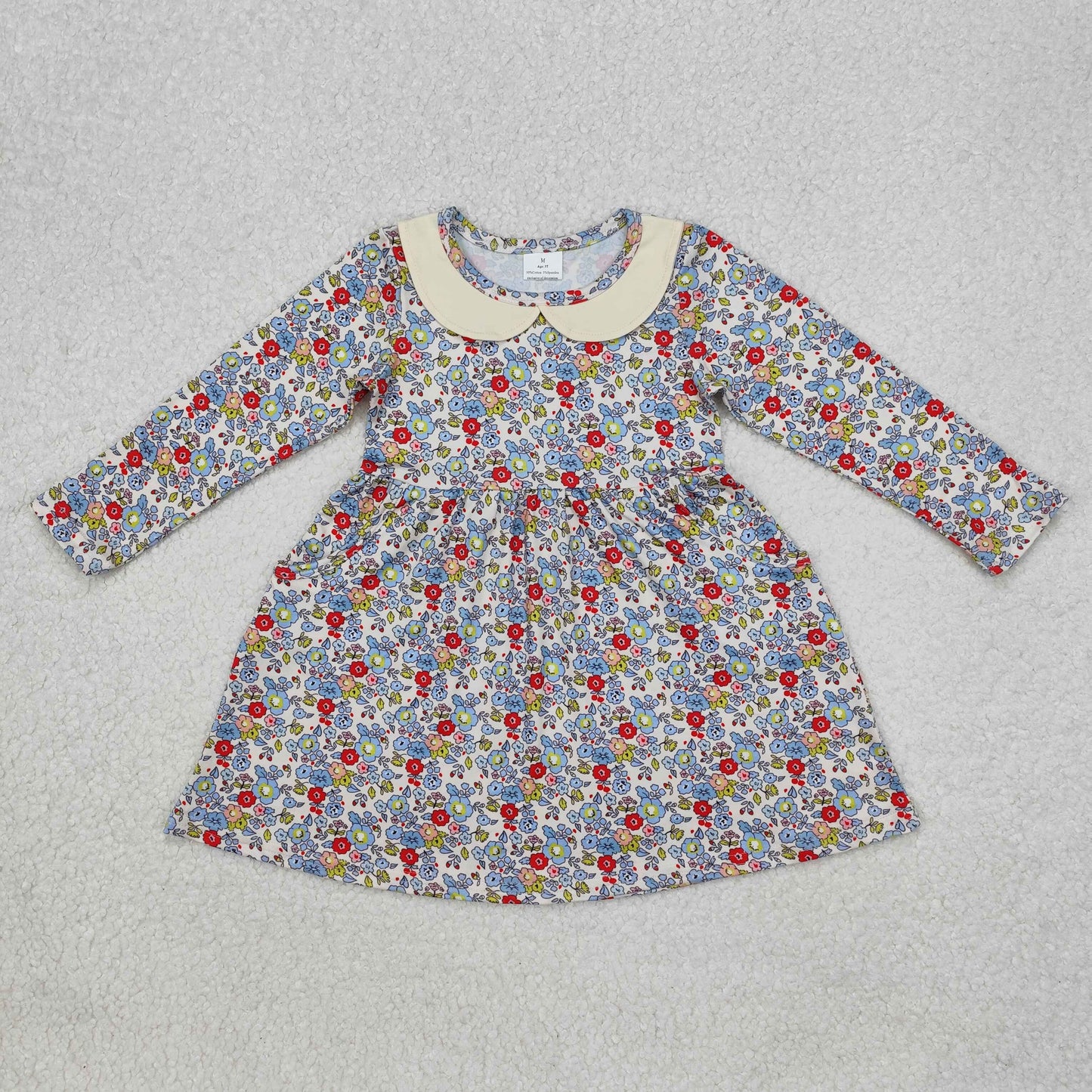 GLD0811 colorful flowers blue long sleeve girls dress