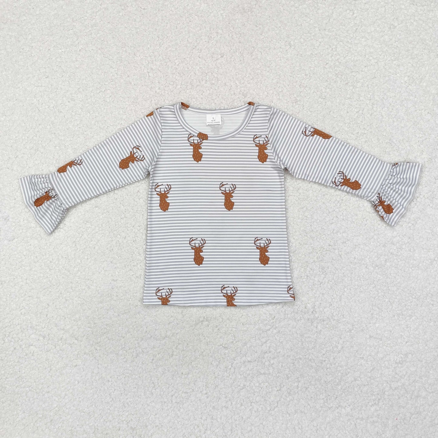 GT0739 hunting deer striped long sleeve girls top