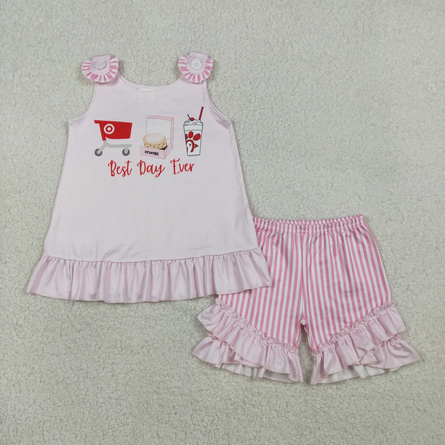 GSSO3008 Beast Day Ever Pink Sleeveless Pink Shorts Girls Set