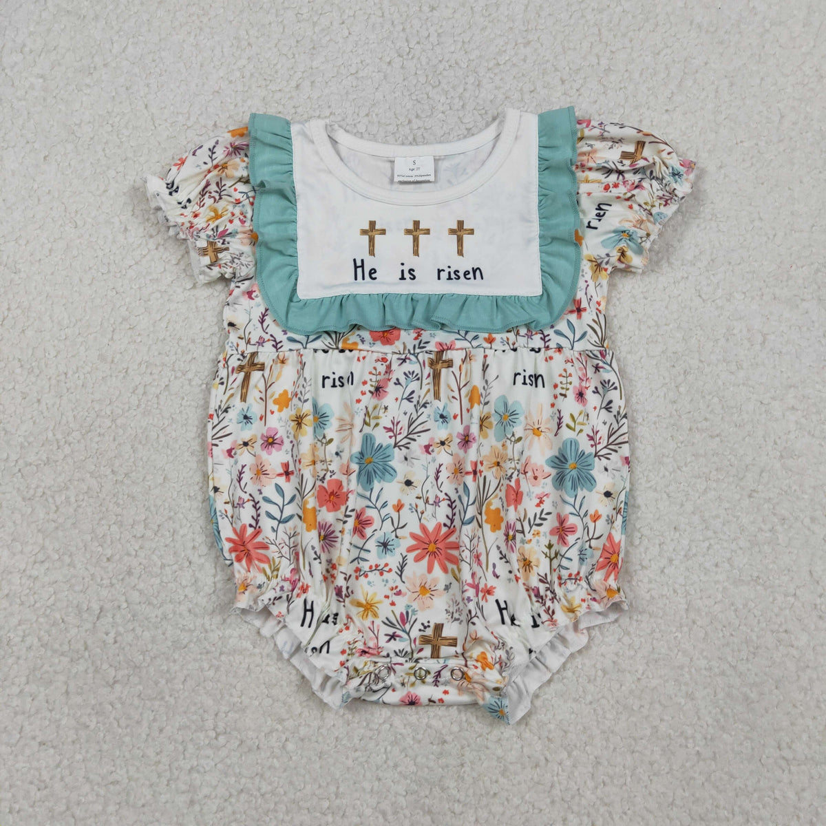 SR3861 Easter Cross He is Risen Girls Romper