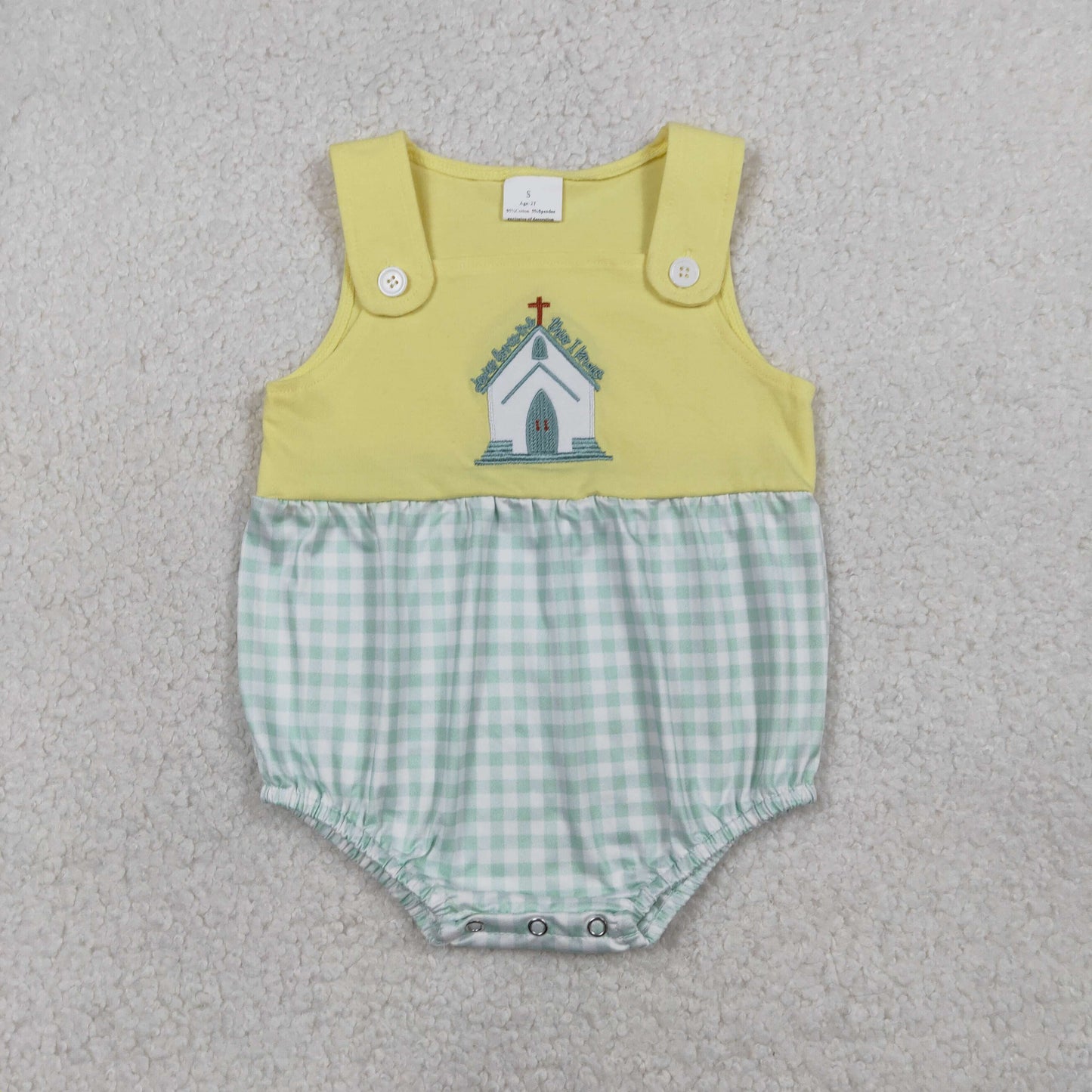 Embroidery SR3703 Easter Cross Yellow Sleeveless Boys Romper