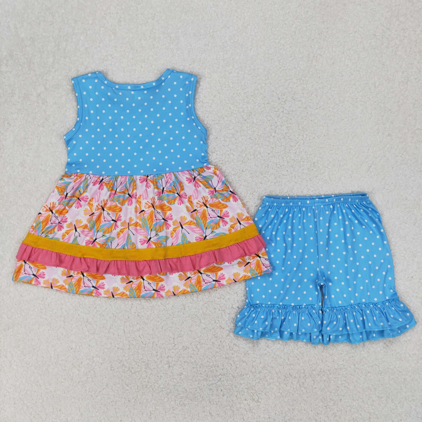 GSSO2199 colorful flowers sleeveless green dot shorts girls Summer set