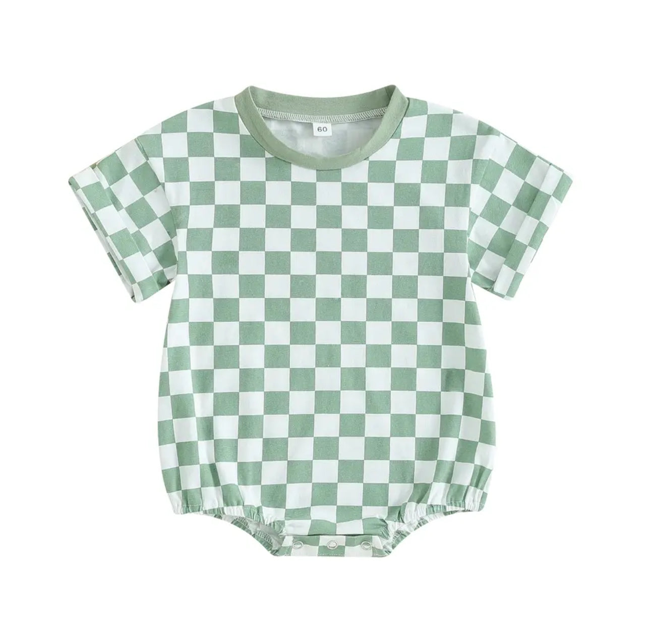 custom moq 3 green checkered short sleeve baby romper