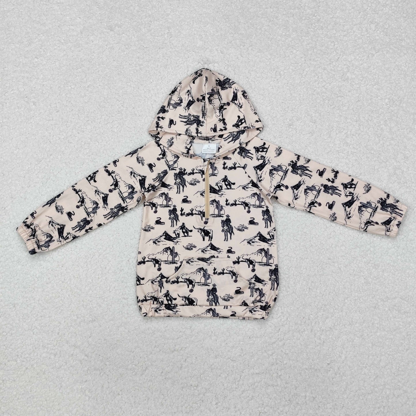 BT0874 Western rodeo pocket long sleeve hoodie boys pullover boys top