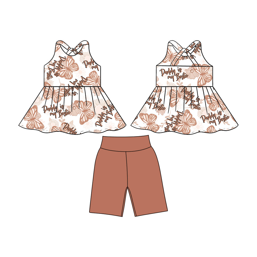 custom style daddy is my bestie butterfly top brown shorts girls set
