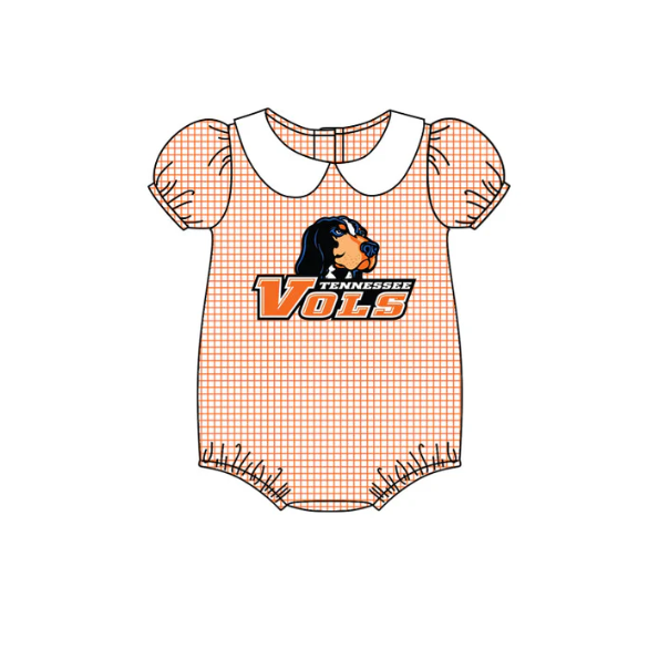 custom S Vols dog orange checkered short sleeve girls romper