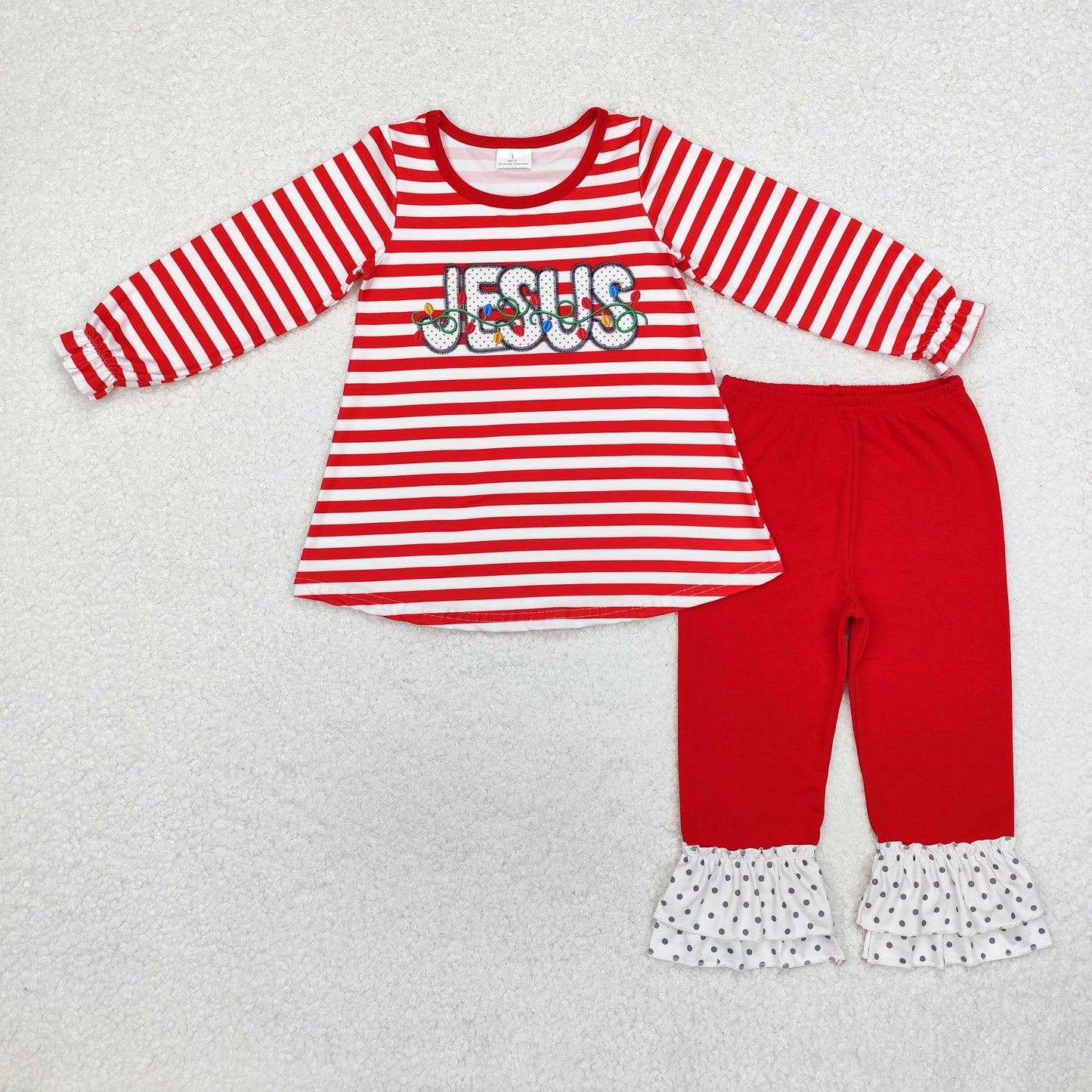 GLP1392 Christmas light Jesus red long sleeve striped pants girls pajamas