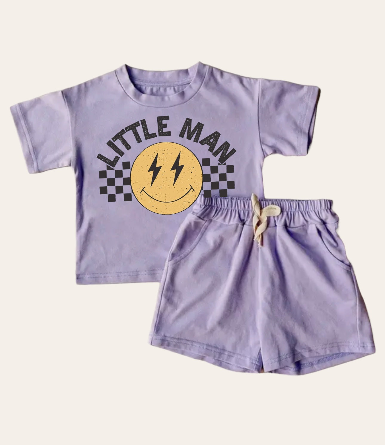 custom moq 3 little man smile purple short sleeve shorts boys set