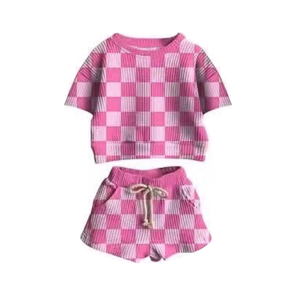 preorder pink checkered short sleeve shorts girls set