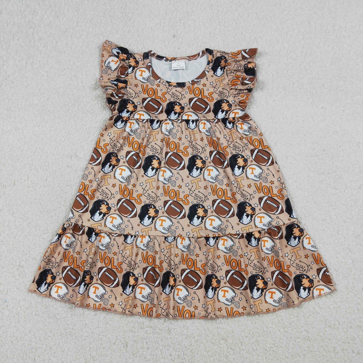 GSD3703 Team Vols Dog Brown Flutter Sleeve Girls Dress