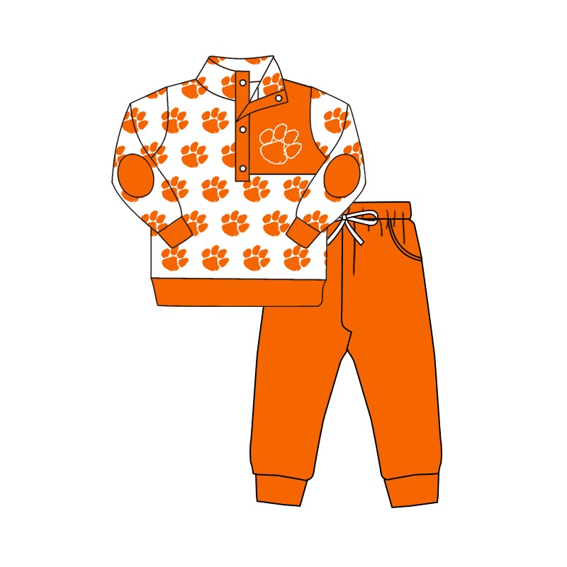 custom football team dog paw orange long sleeve pullover pants boys set
