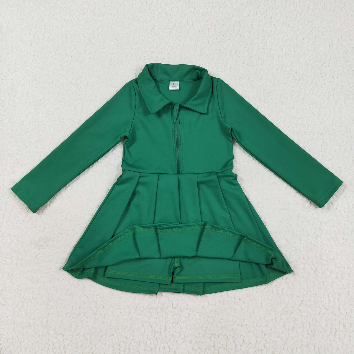 GLD1148 yoga solid color green zipper long sleeve girls dress