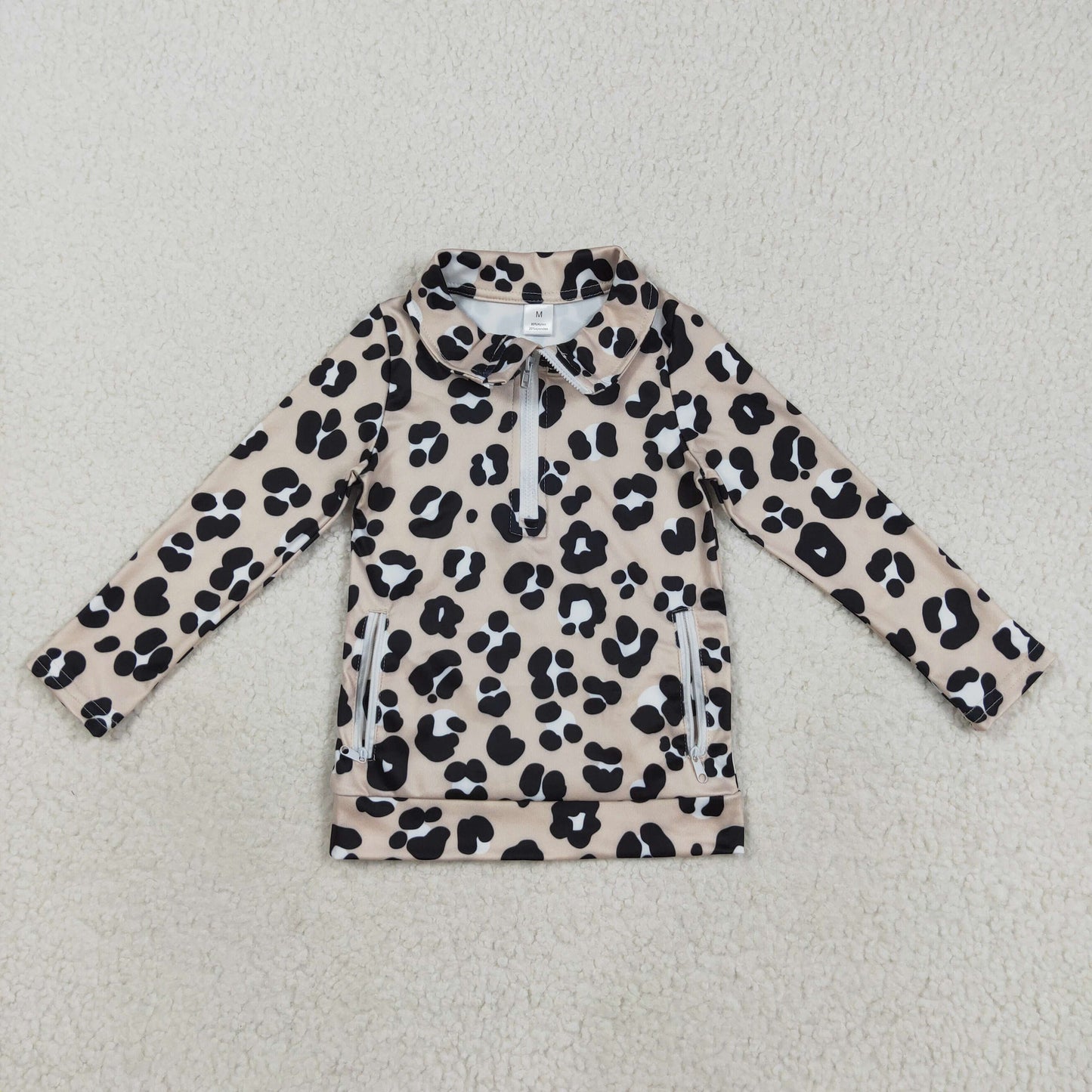 GT1072 yoga brown leopard long sleeve zipper girls top