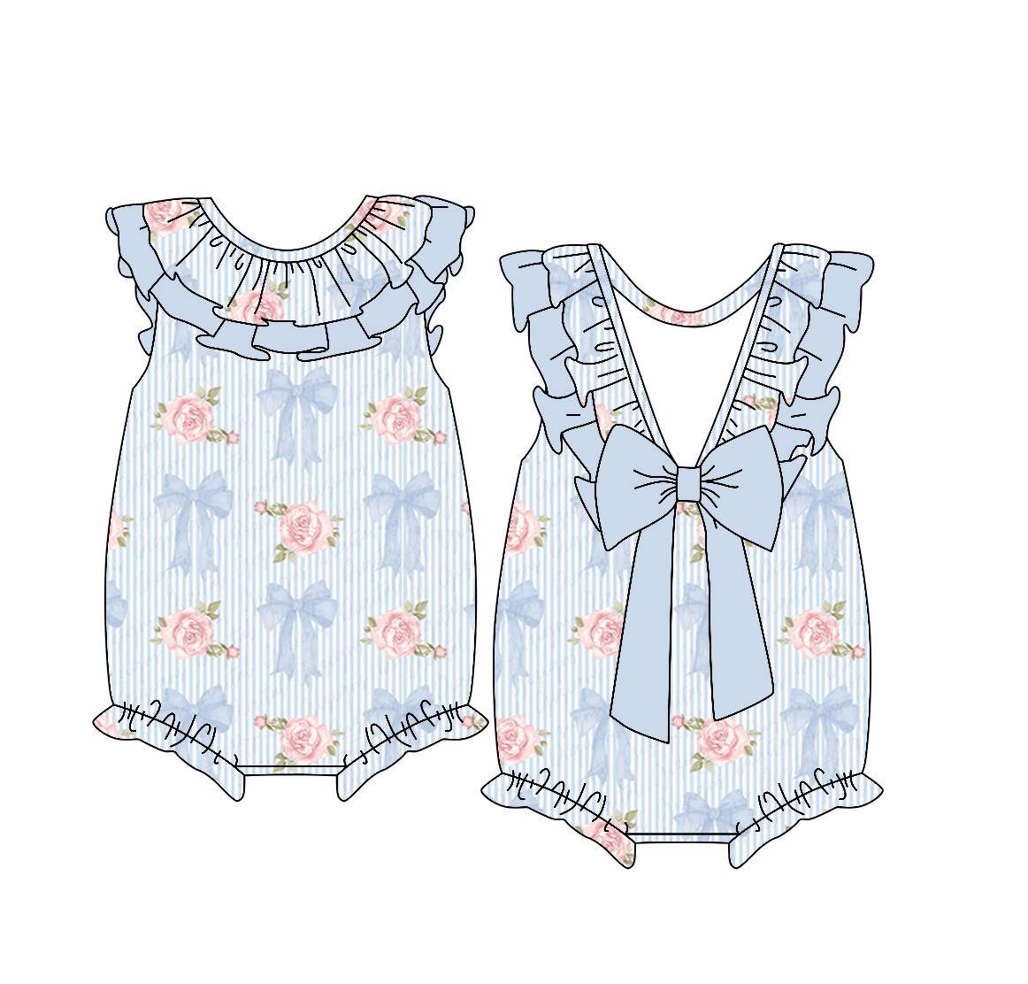 Custom Moq 3 Pink Flowers Blue Bows Sibling Clothes