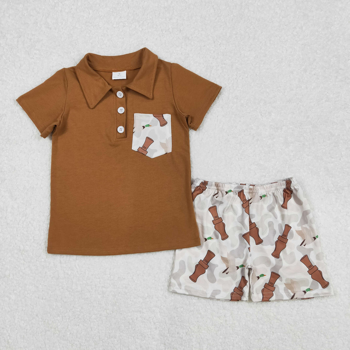 BSSO1206 Hunting duck call brown pocker short sleeve camo short boys set