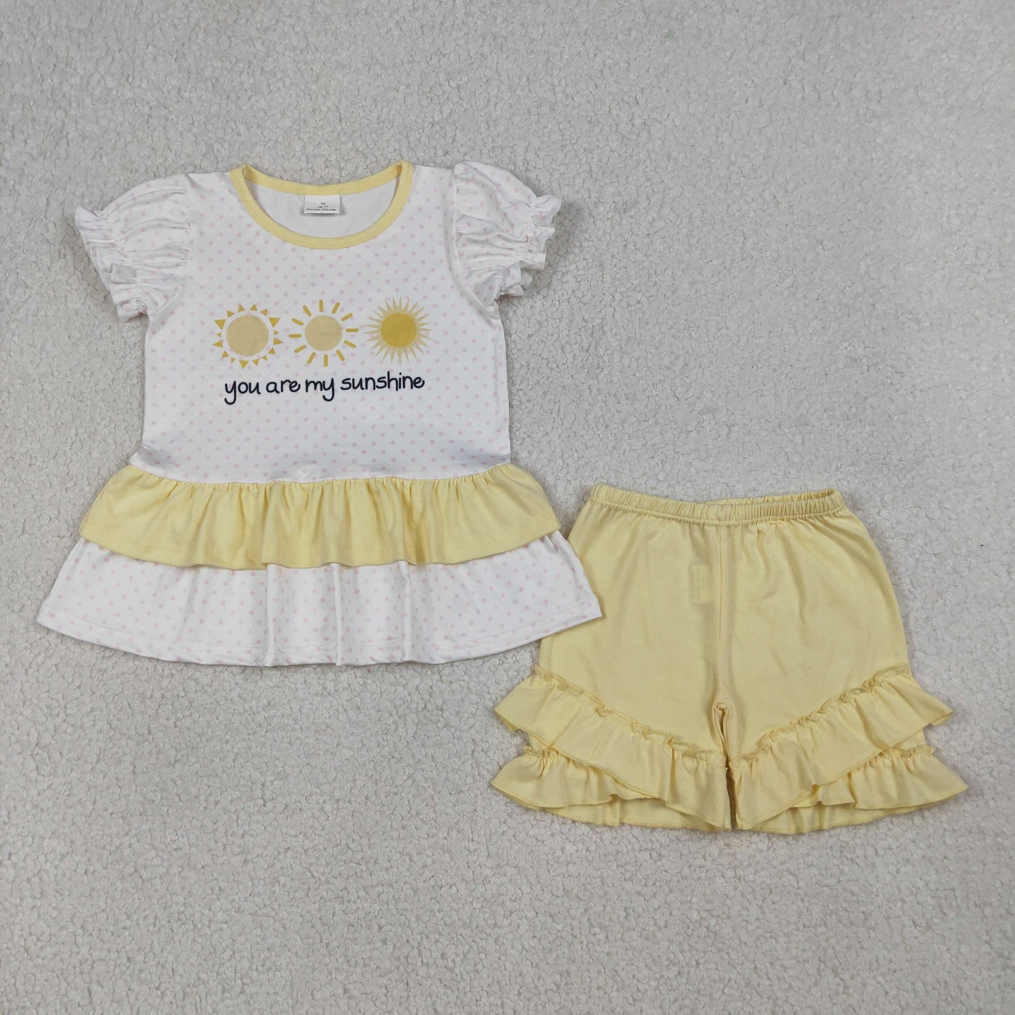 GSSO2947 You Are My Sunshine Short Sleeve Yellow Shorts Girls Set