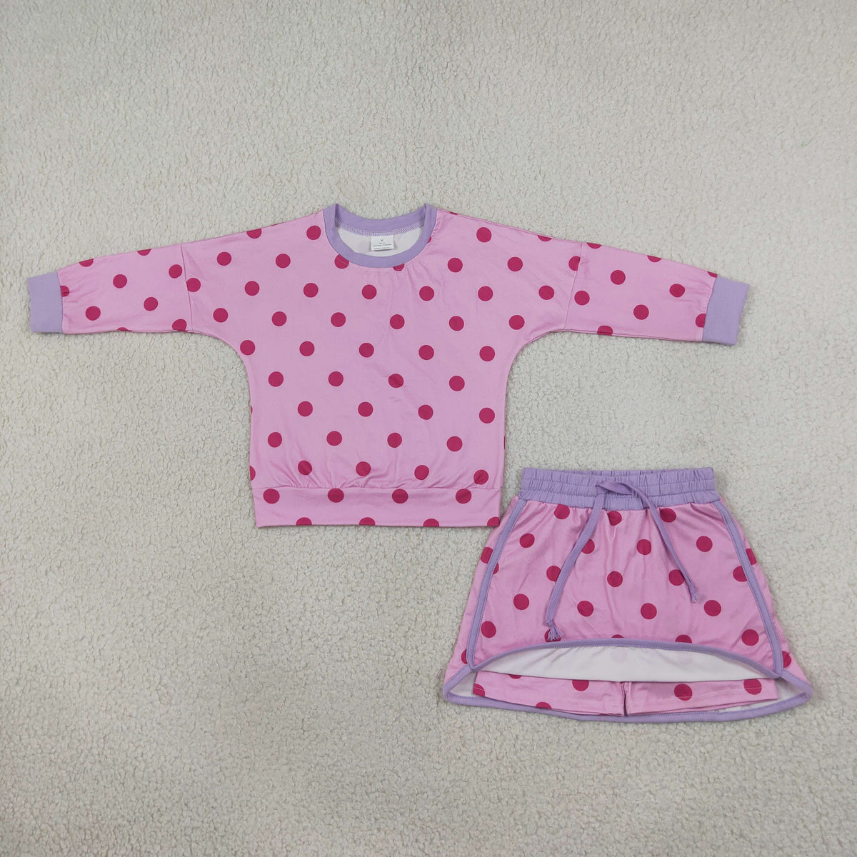GLD1763 Hot Pink Dot Pink Long Sleeve Shorts Girls Set