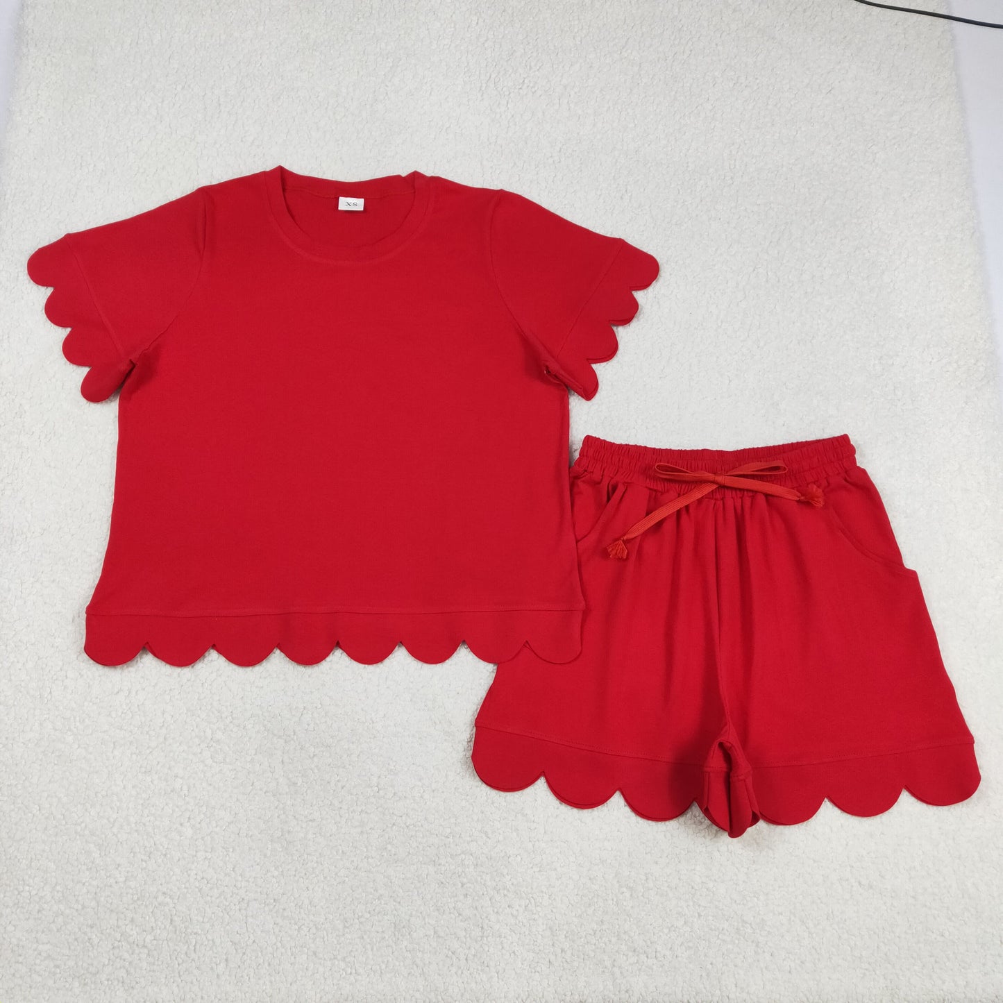 GSSO3205 Red Scallop Short Sleeve Shorts Adult Women Pajamas