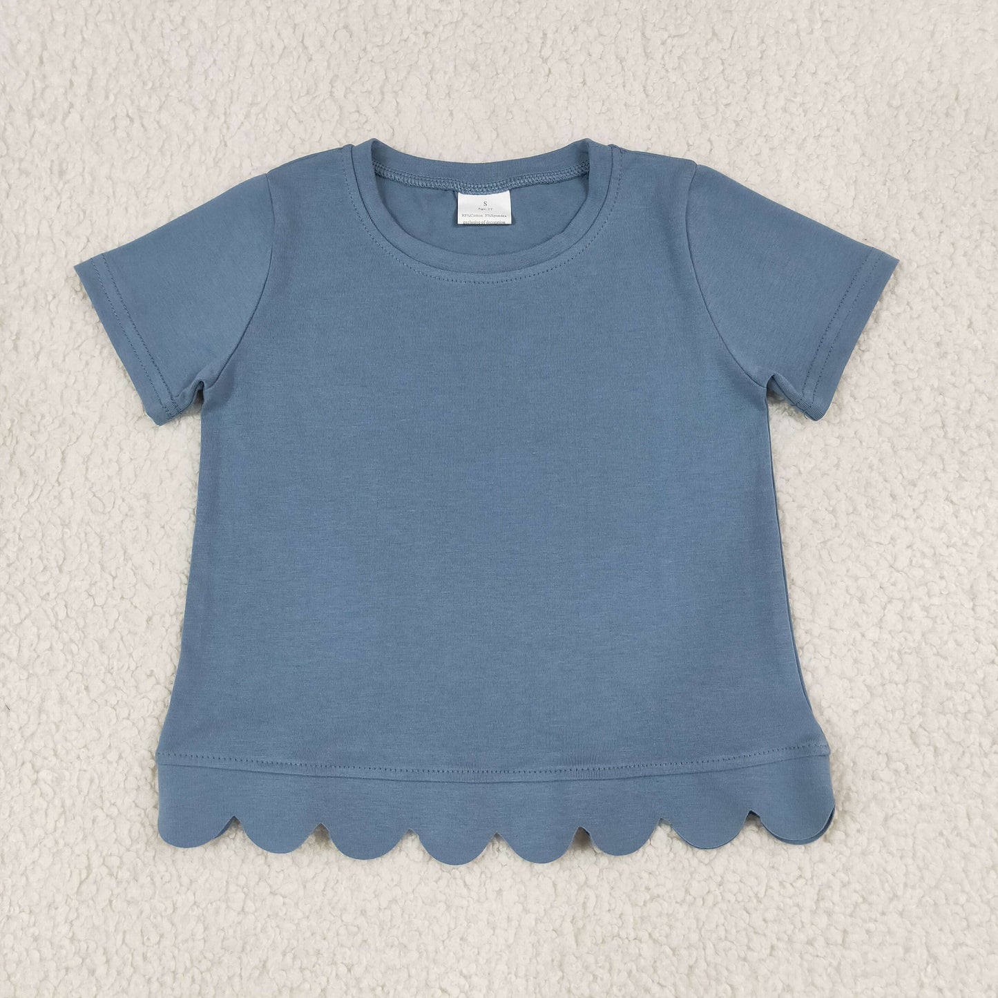 GT1769 Scallop Blue Short Sleeve Girls Top